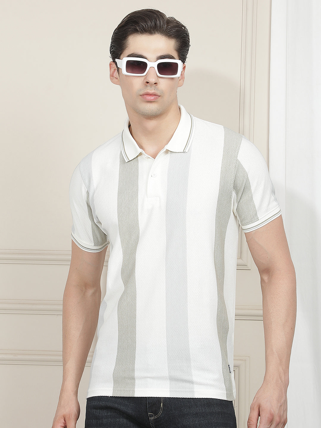 cream striped polo t-shirt