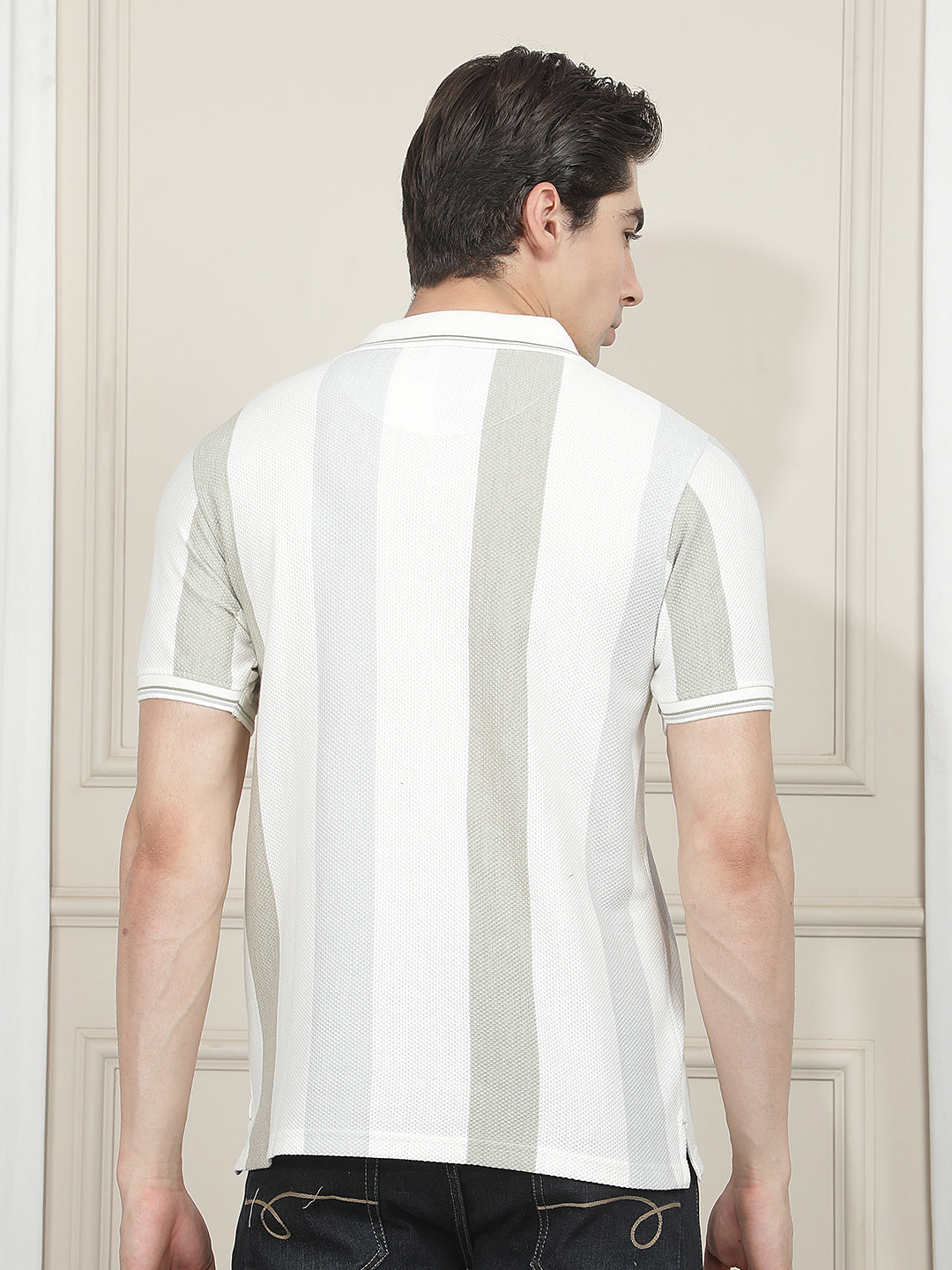 cream striped polo t-shirt