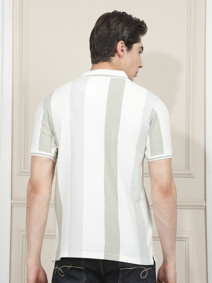 cream striped polo t-shirt