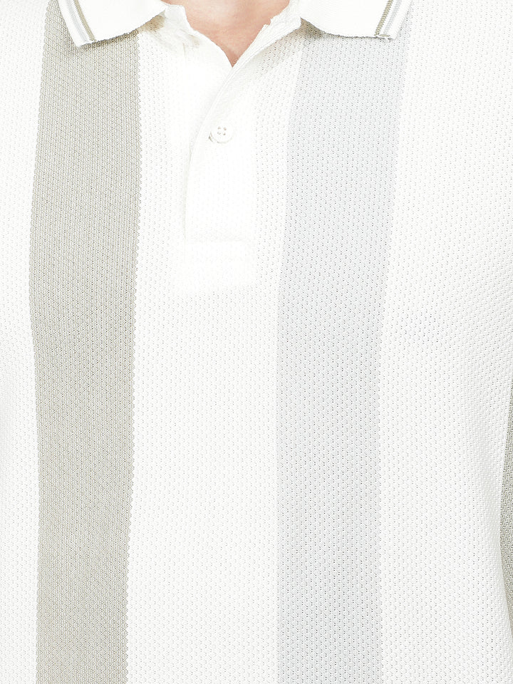 cream striped polo t-shirt