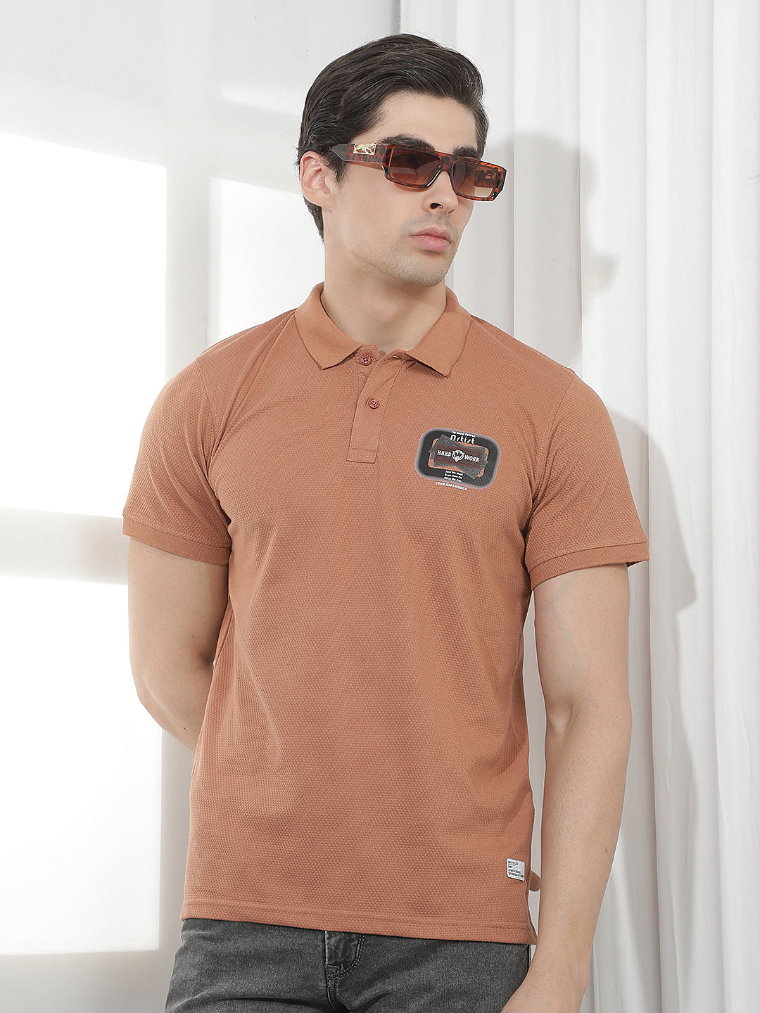 rust printed polo t-shirt