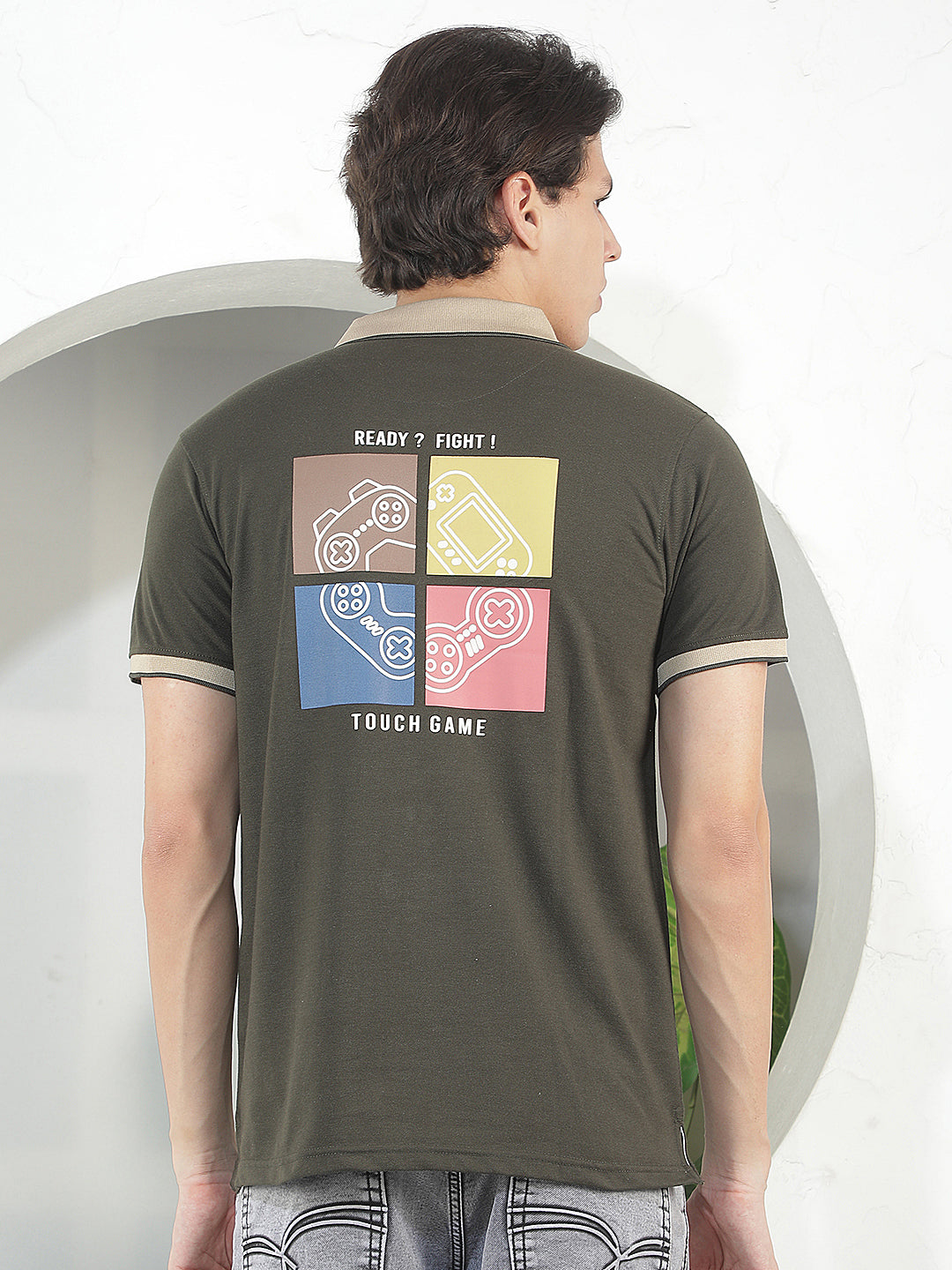 dark olive printed polo t-shirt