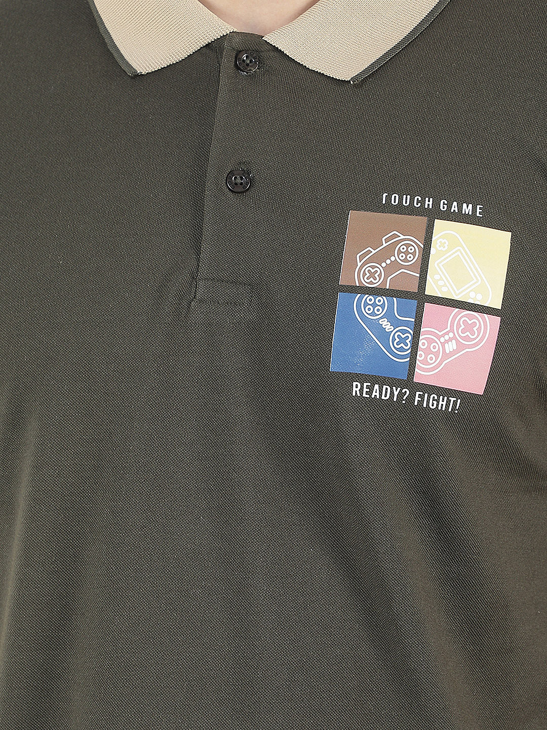 dark olive printed polo t-shirt