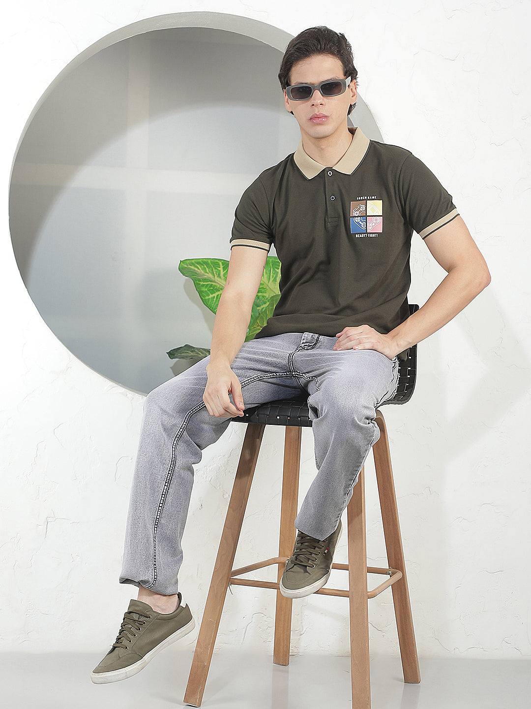 DARK OLIVE PRINTED POLO T-SHIRT