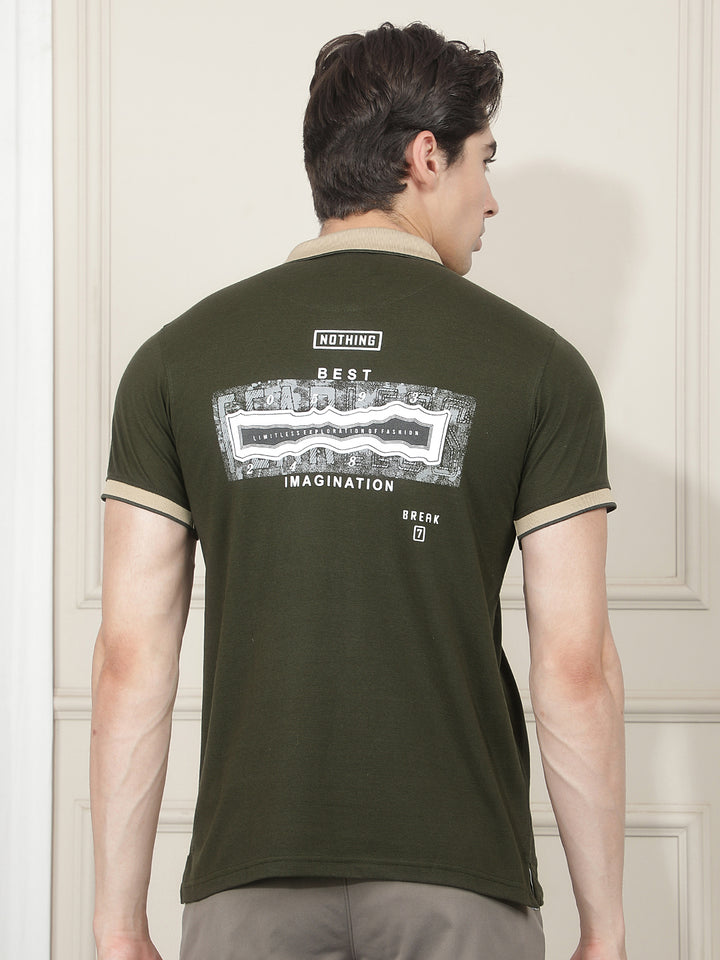 BOTTLE GREEN PRINTED POLO T-SHIRT