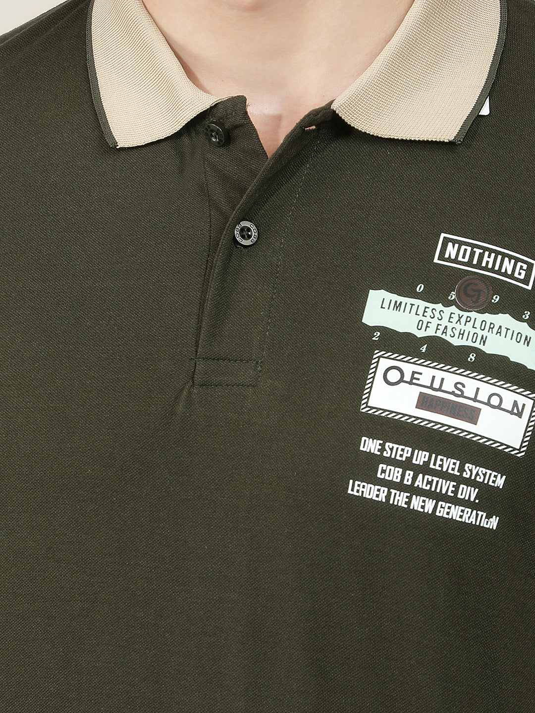 BOTTLE GREEN PRINTED POLO T-SHIRT