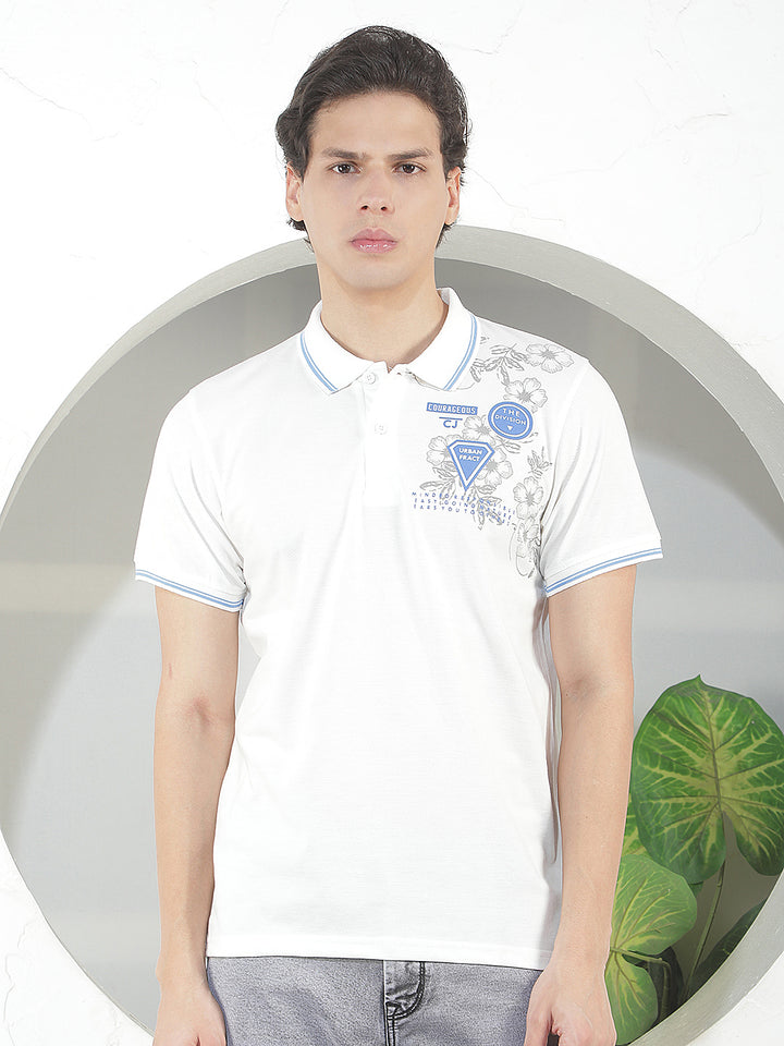 white printed polo t-shirt