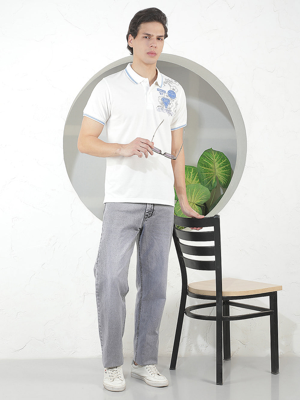 white printed polo t-shirt