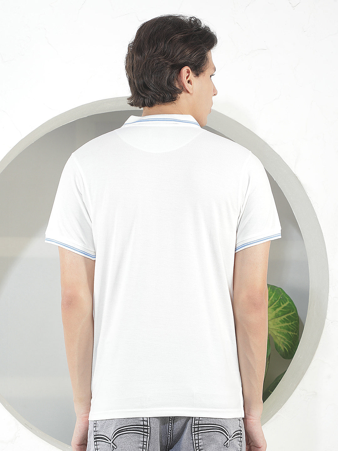 white printed polo t-shirt
