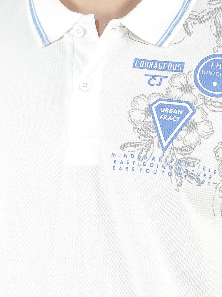 white printed polo t-shirt