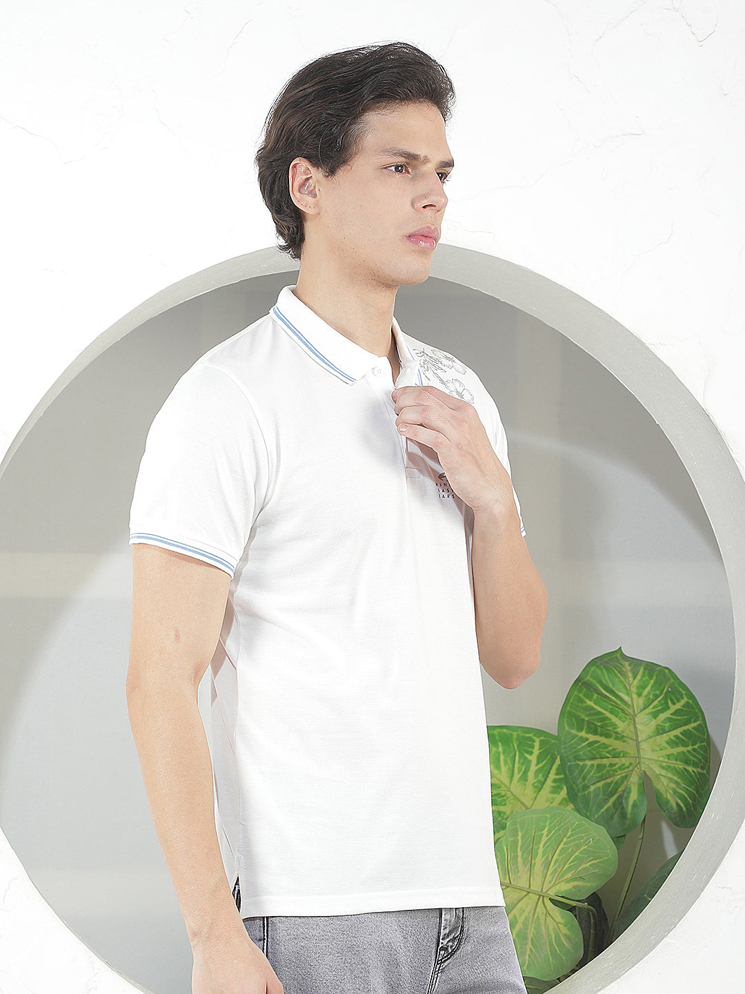WHITE PRINTED POLO T-SHIRT