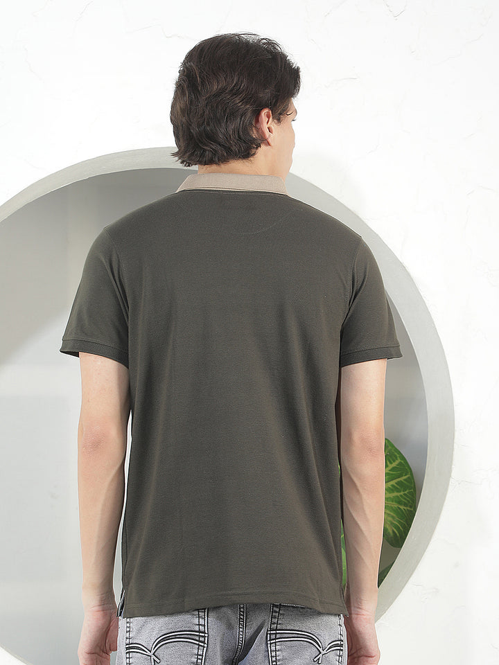 beige color-block polo t-shirt