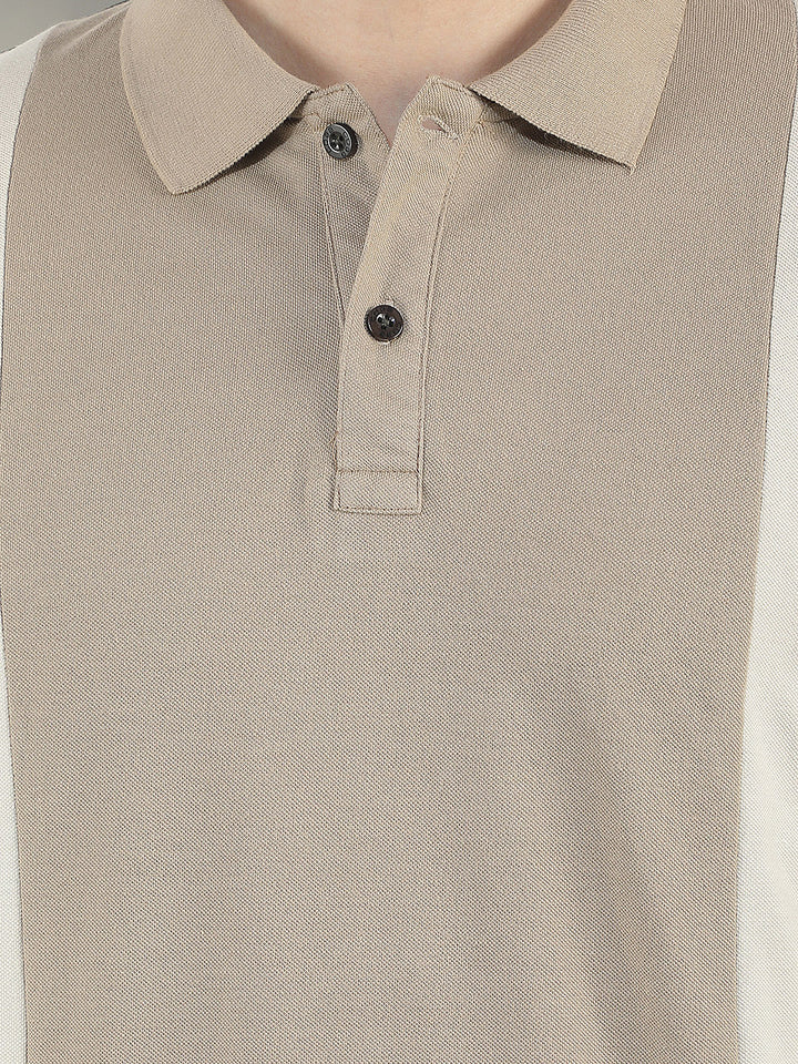 beige color-block polo t-shirt