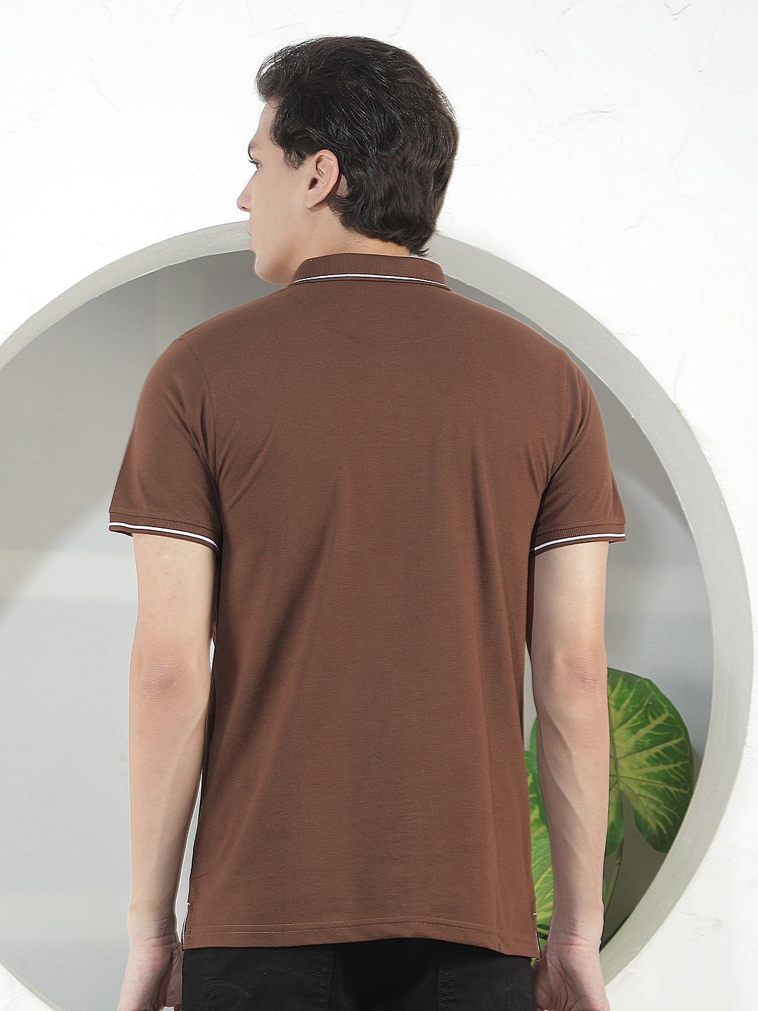 brown color-block polo t-shirt