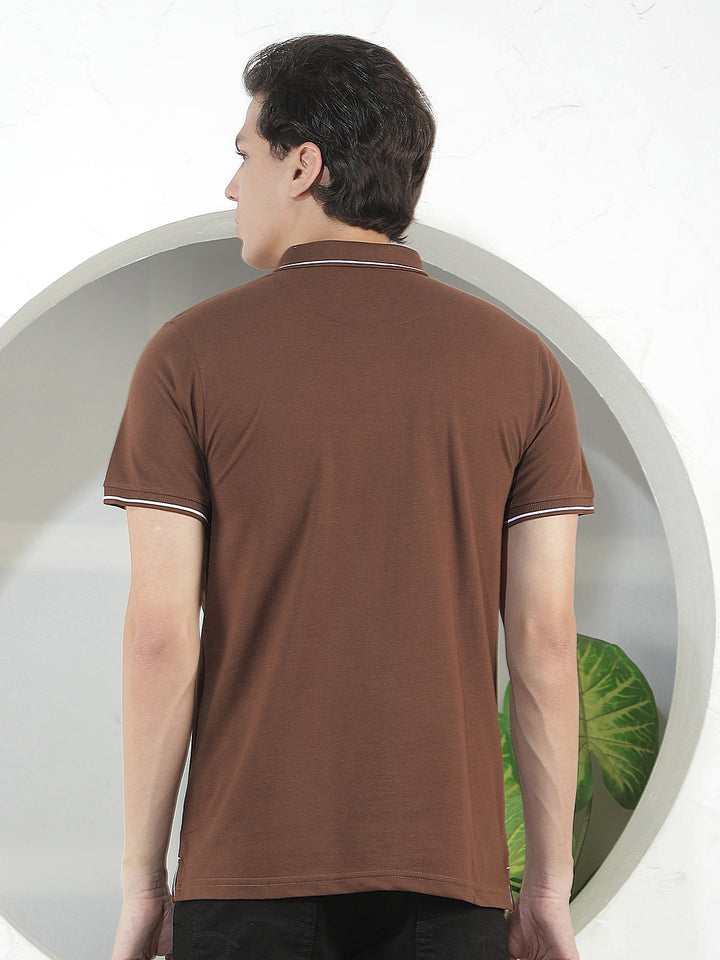 brown color-block polo t-shirt