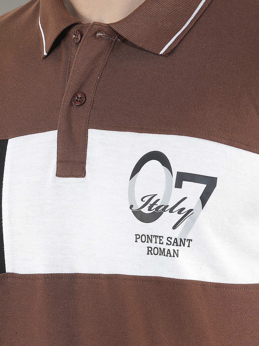 brown color-block polo t-shirt
