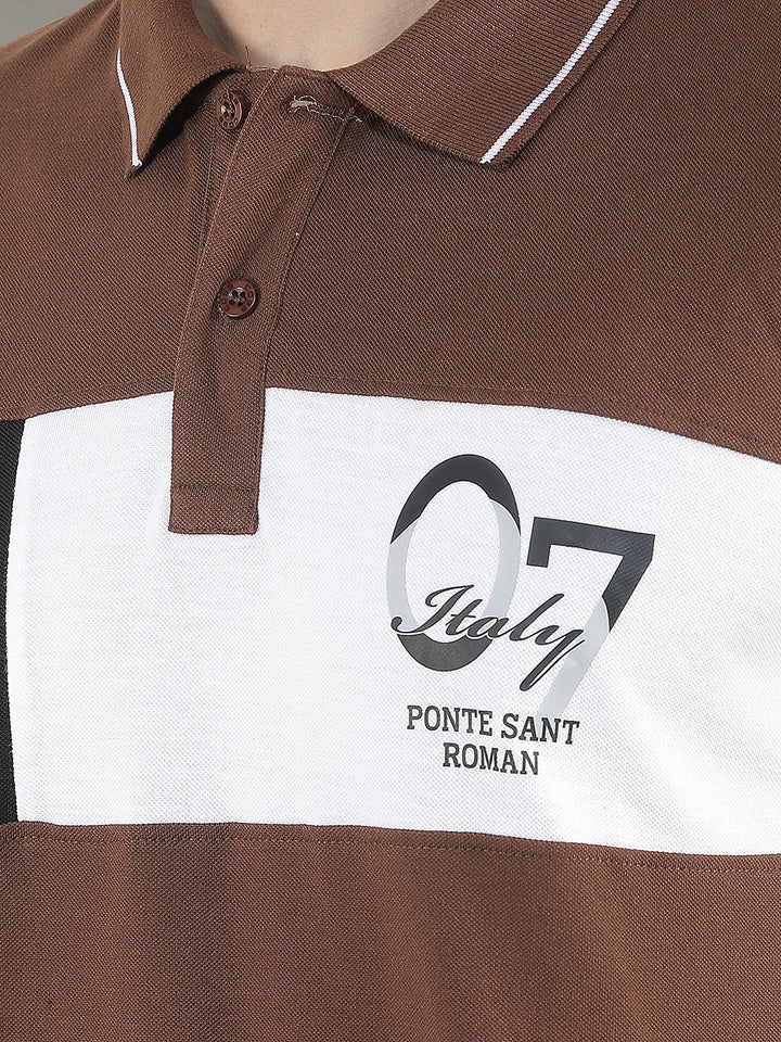 brown color-block polo t-shirt