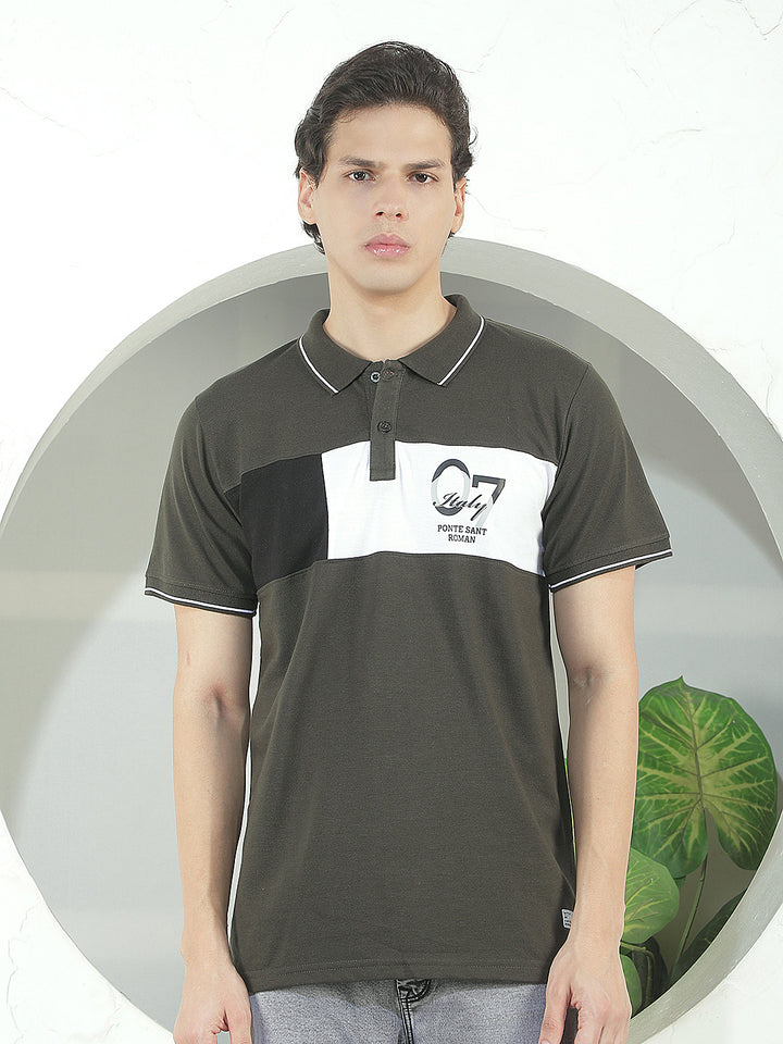 bottle green color-block polo t-shirt