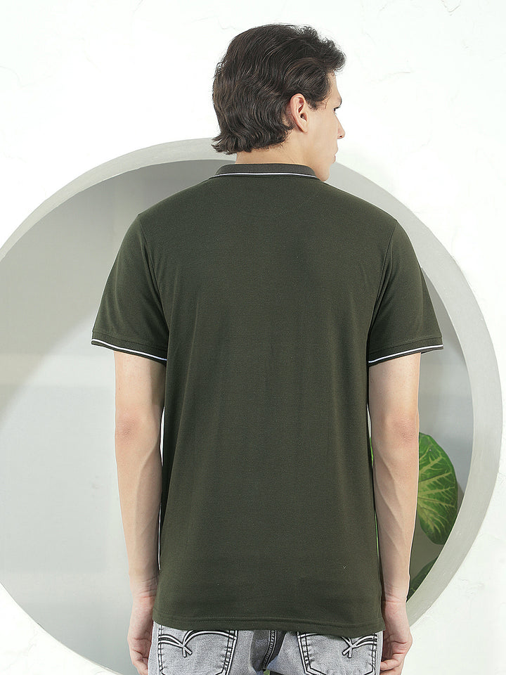 BOTTLE GREEN COLOR-BLOCK POLO T-SHIRT