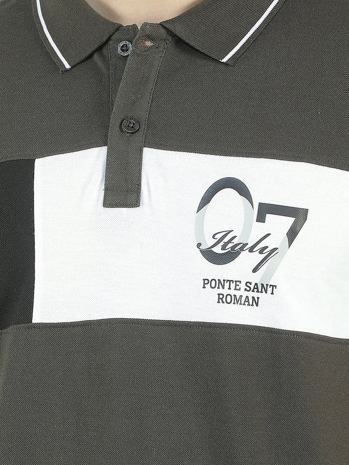 bottle green color-block polo t-shirt