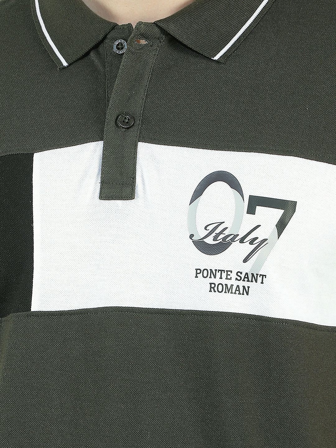 BOTTLE GREEN COLOR-BLOCK POLO T-SHIRT