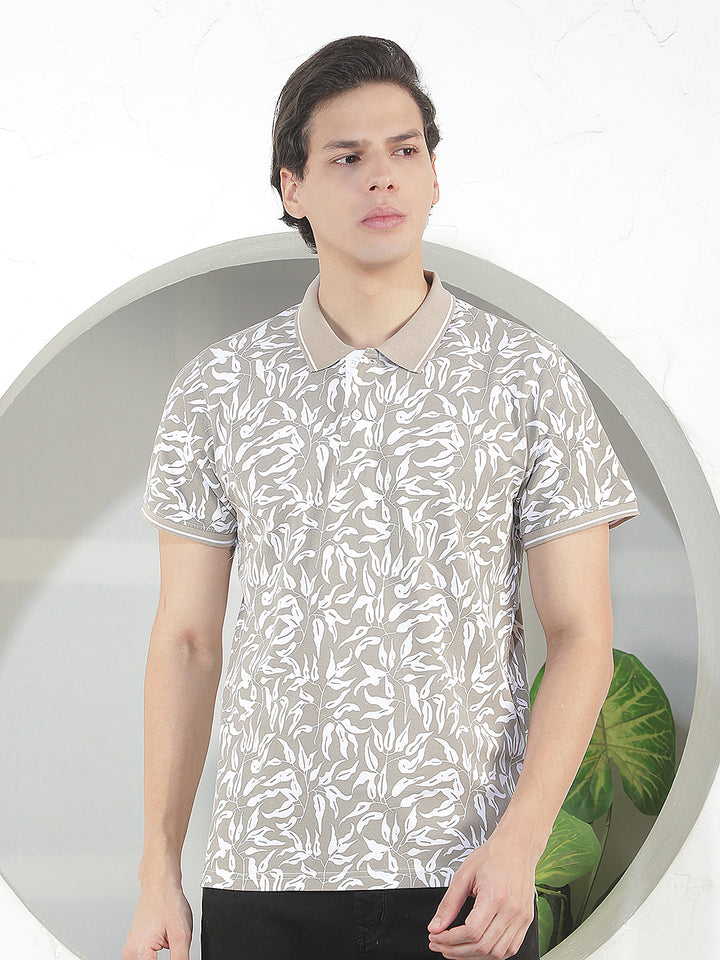 light brown printed polo t-shirt