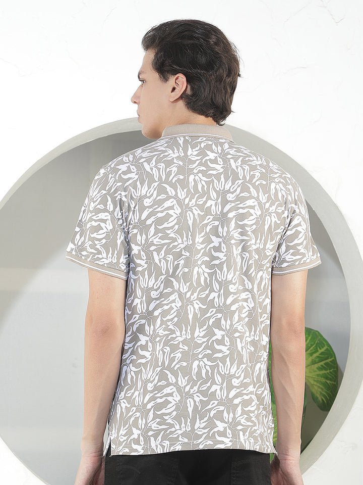light brown printed polo t-shirt