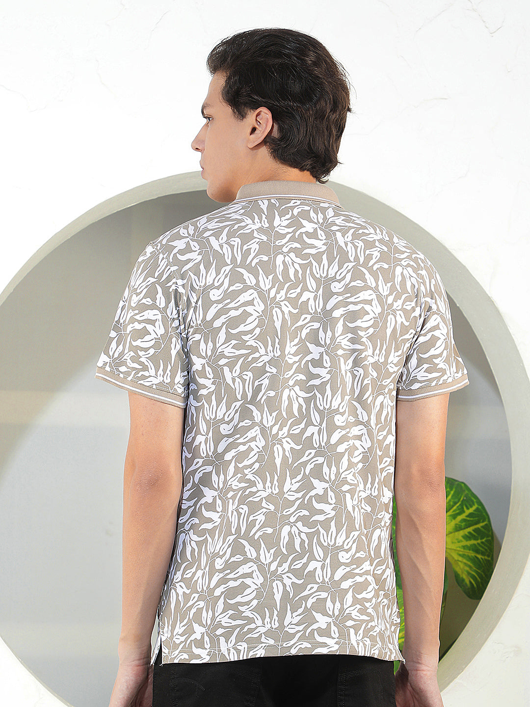 LIGHT BROWN PRINTED POLO T-SHIRT