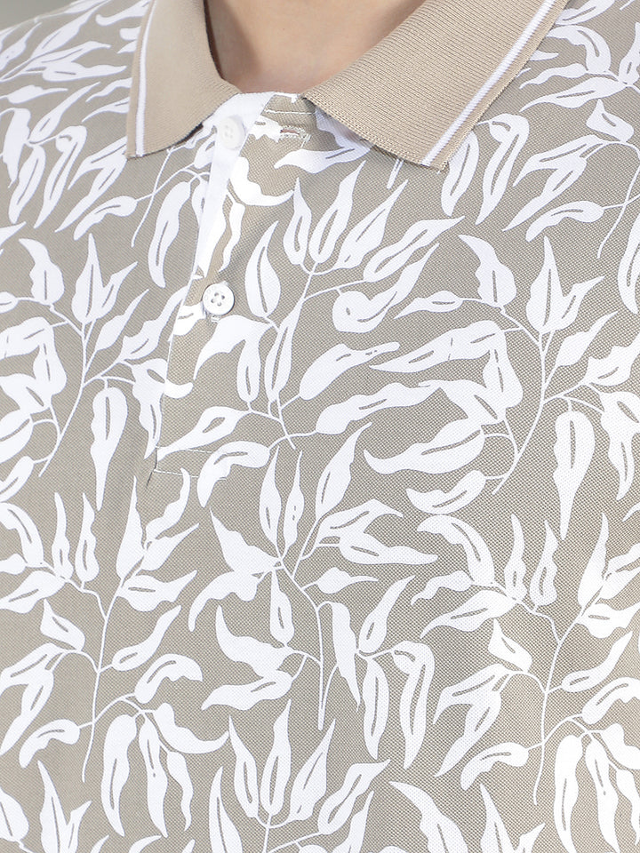 light brown printed polo t-shirt