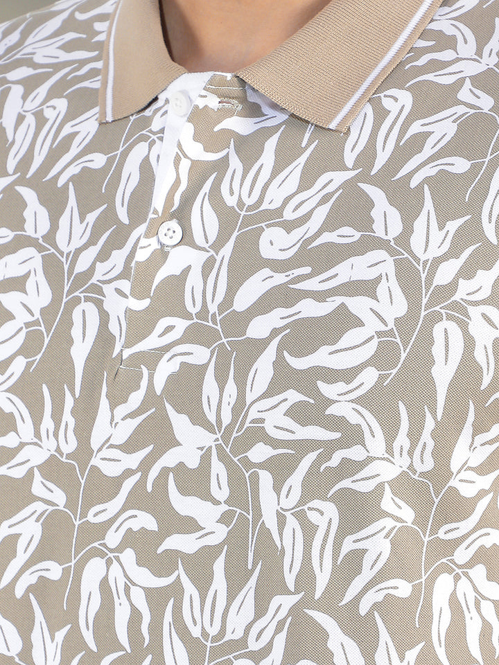 LIGHT BROWN PRINTED POLO T-SHIRT