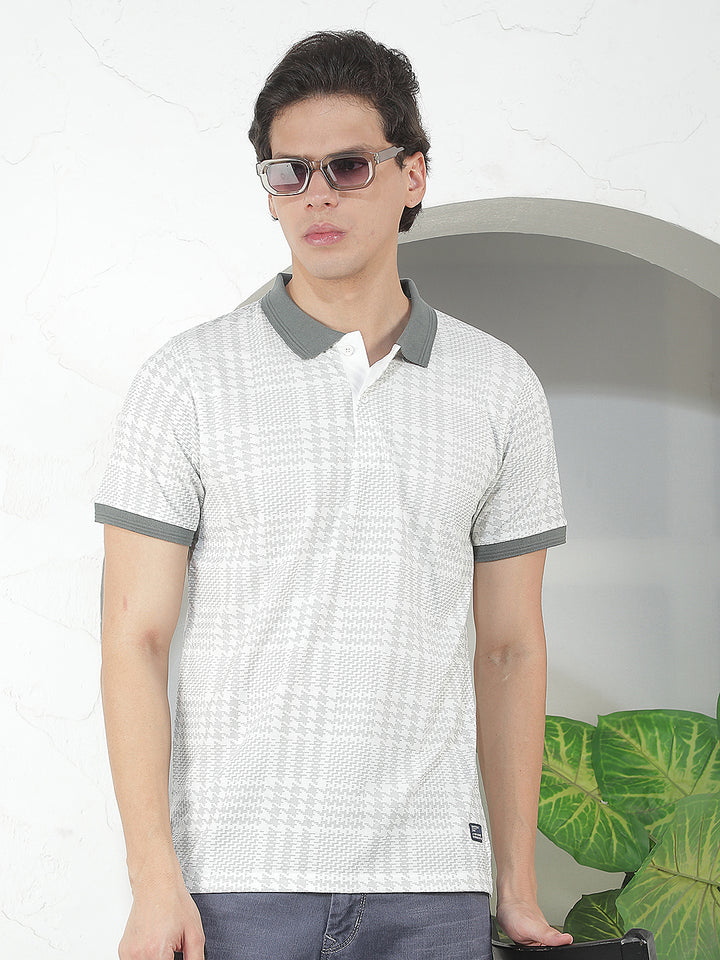white printed polo t-shirt