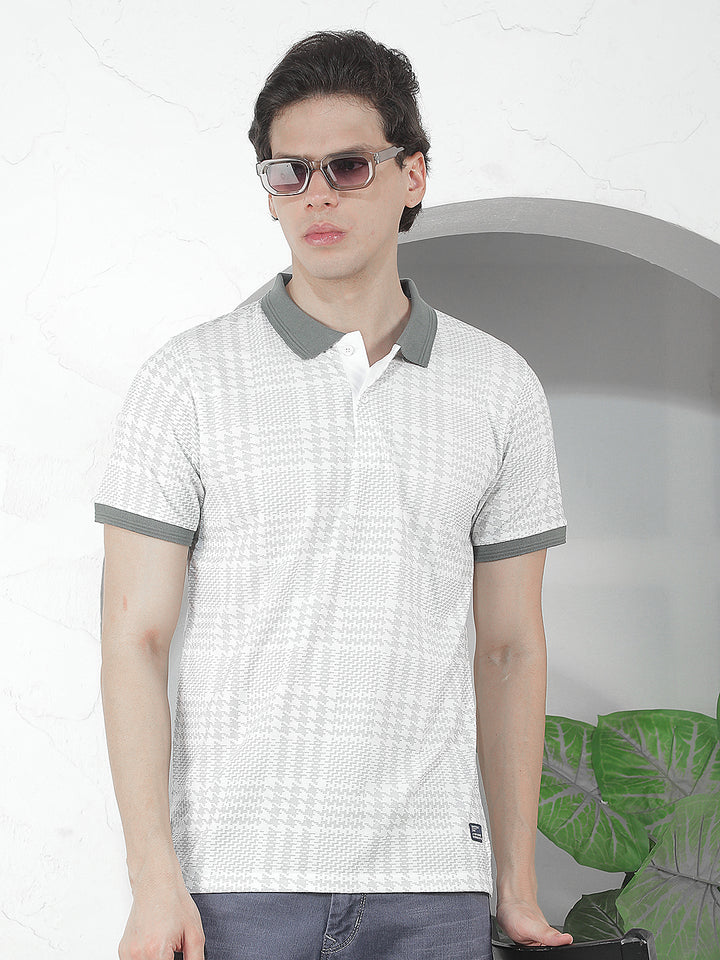 WHITE PRINTED POLO T-SHIRT