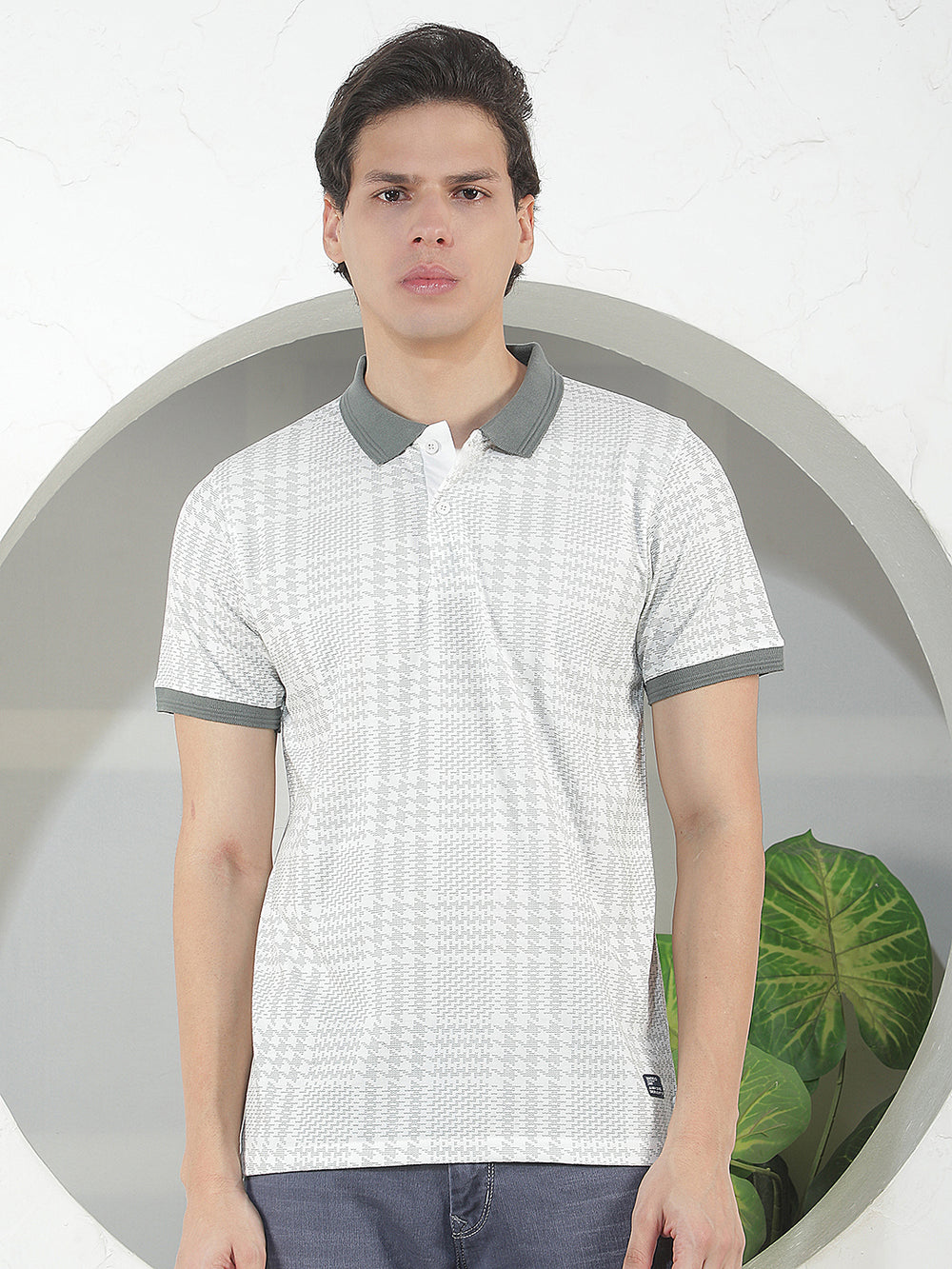 white printed polo t-shirt