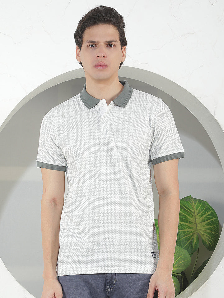 white printed polo t-shirt
