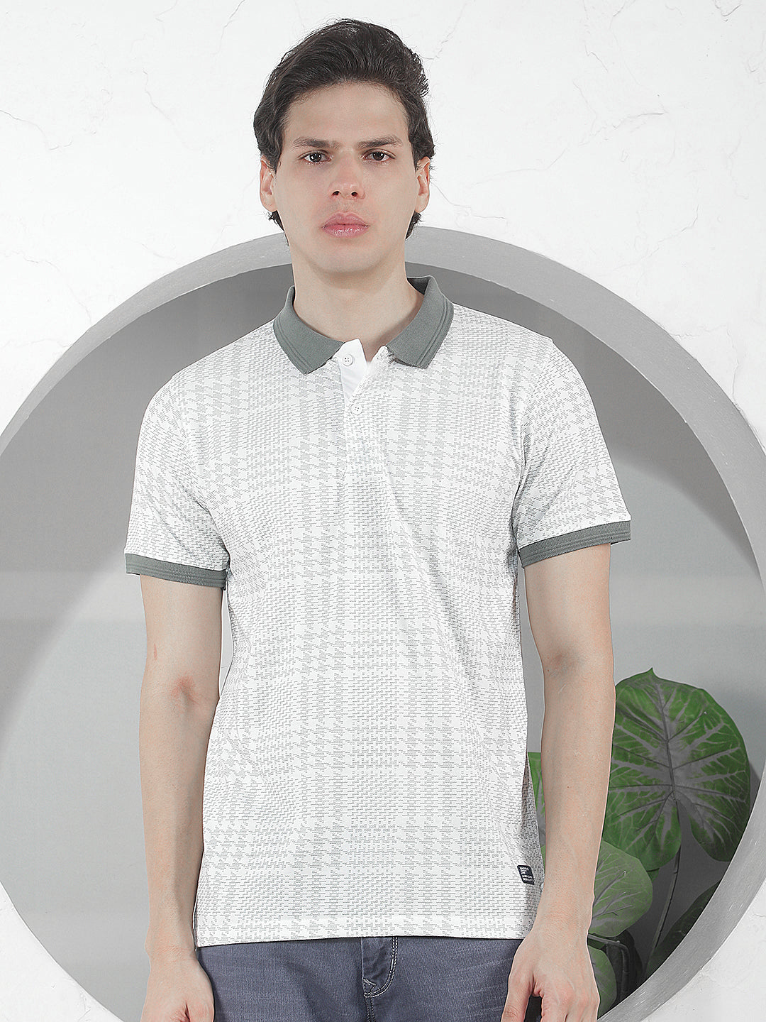 WHITE PRINTED POLO T-SHIRT