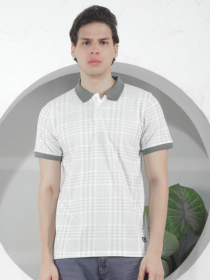 WHITE PRINTED POLO T-SHIRT