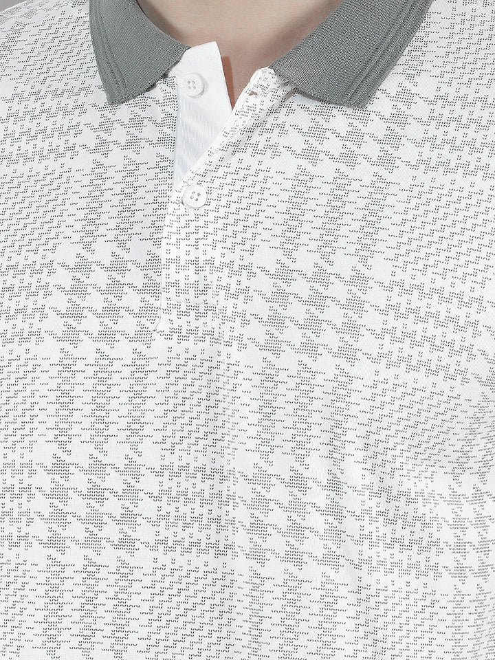 WHITE PRINTED POLO T-SHIRT