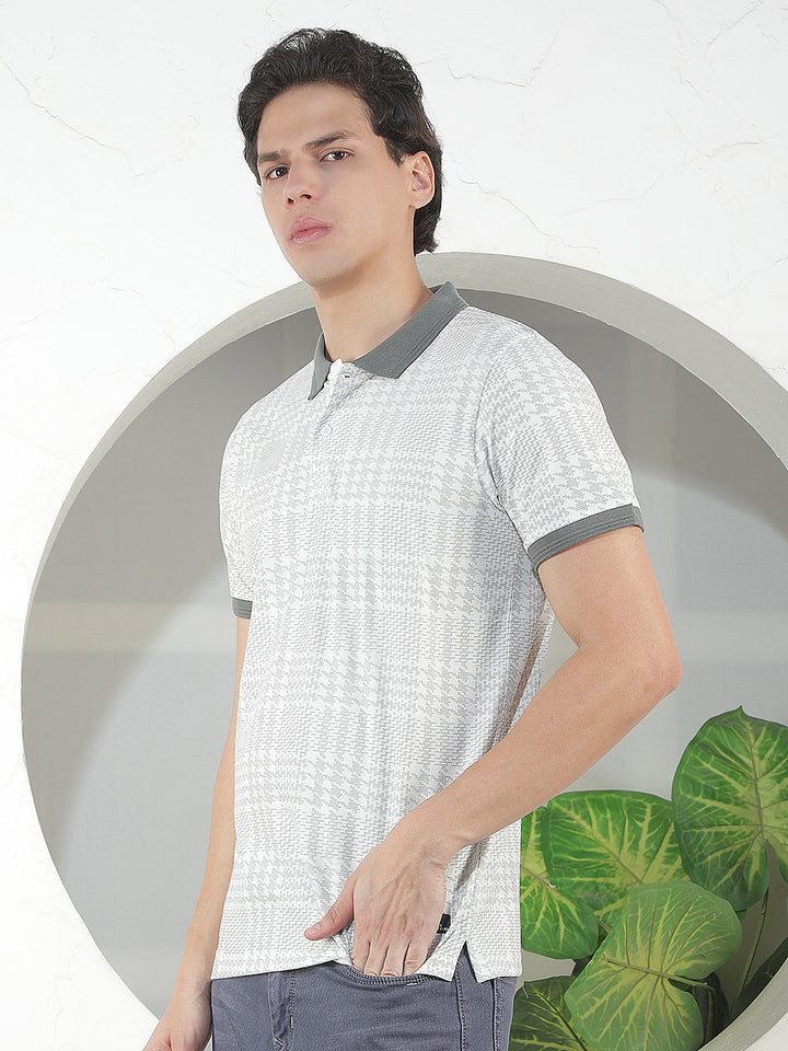 WHITE PRINTED POLO T-SHIRT