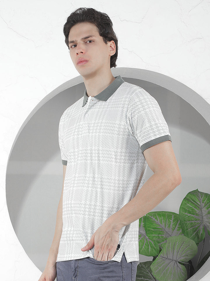WHITE PRINTED POLO T-SHIRT