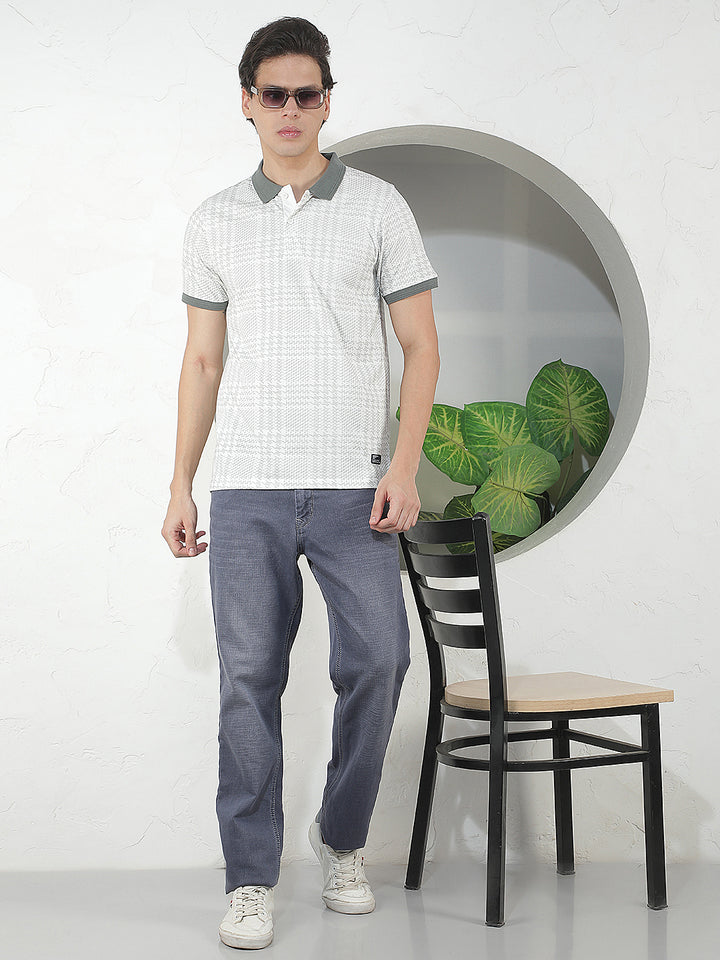 WHITE PRINTED POLO T-SHIRT