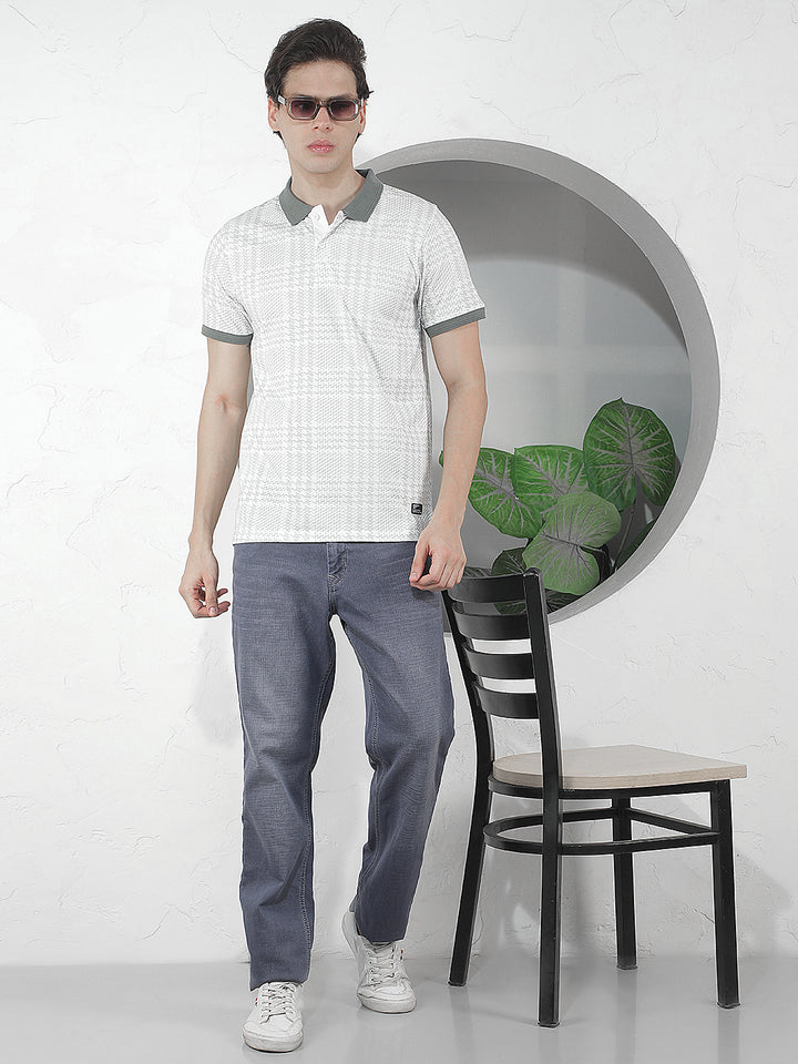 WHITE PRINTED POLO T-SHIRT