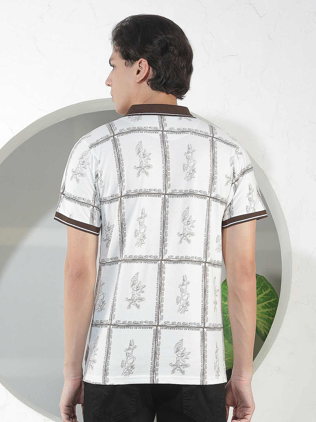 white printed polo t-shirt