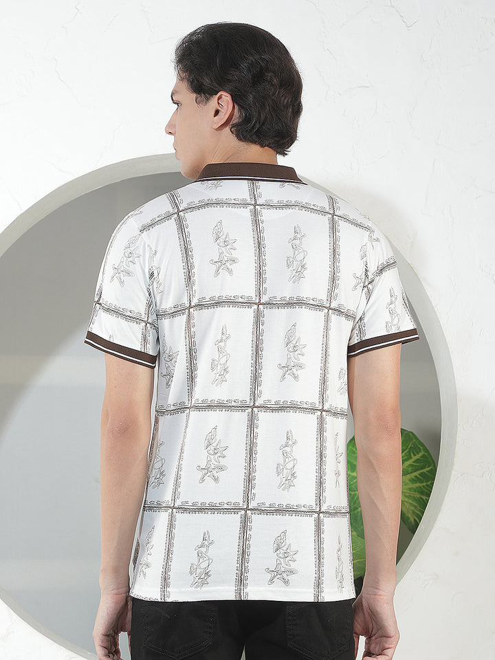 white printed polo t-shirt