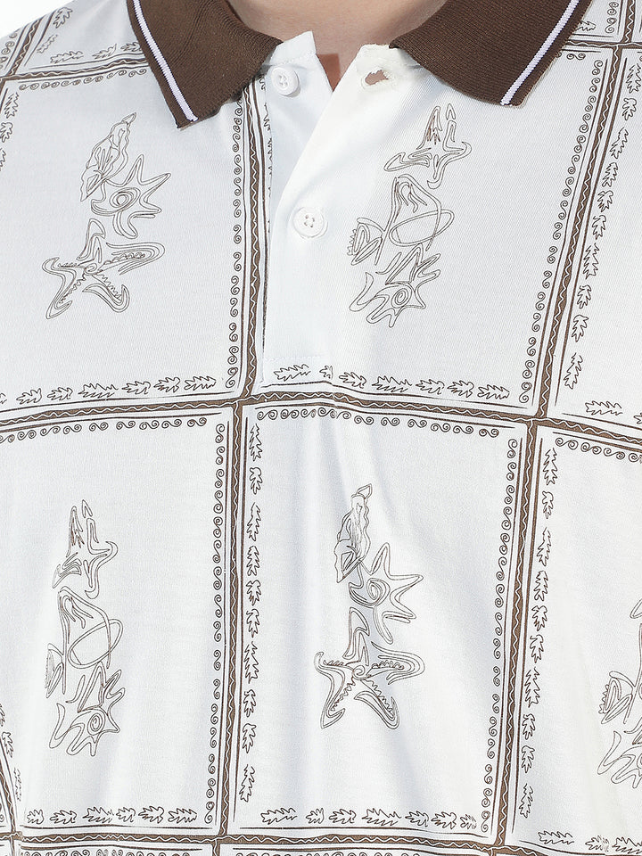 white printed polo t-shirt