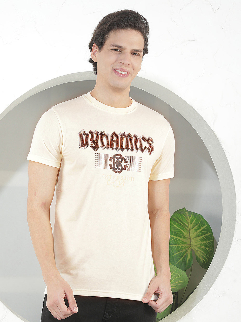 cream printed round tees