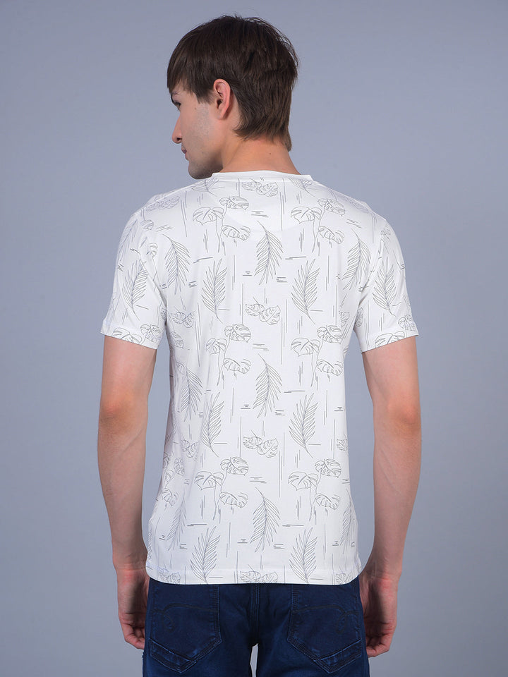 cobb white printed round neck t-shirt