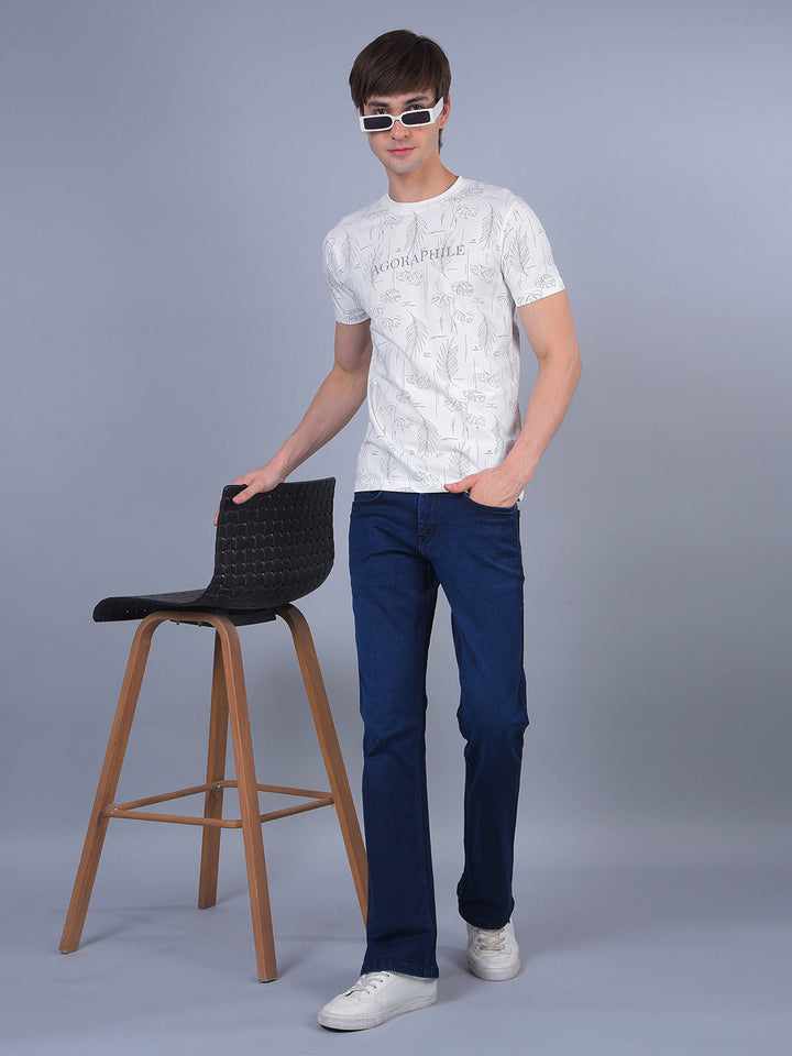 COBB WHITE PRINTED ROUND NECK T-SHIRT