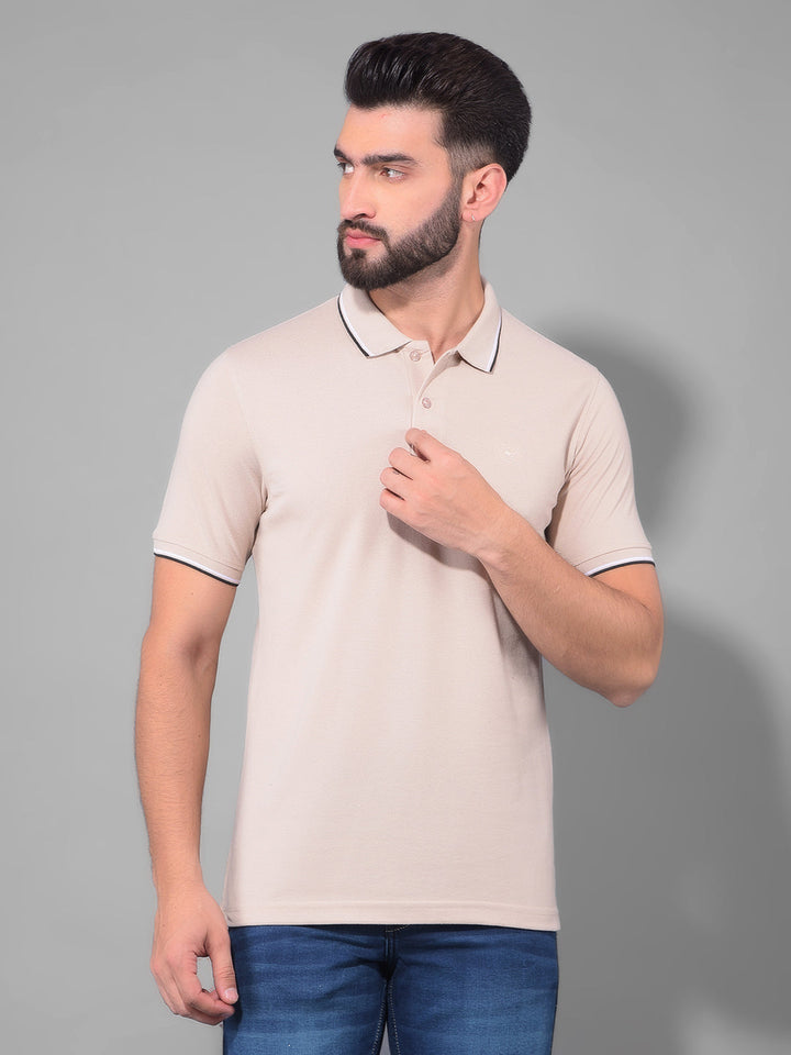 cobb solid beige polo neck t-shirt