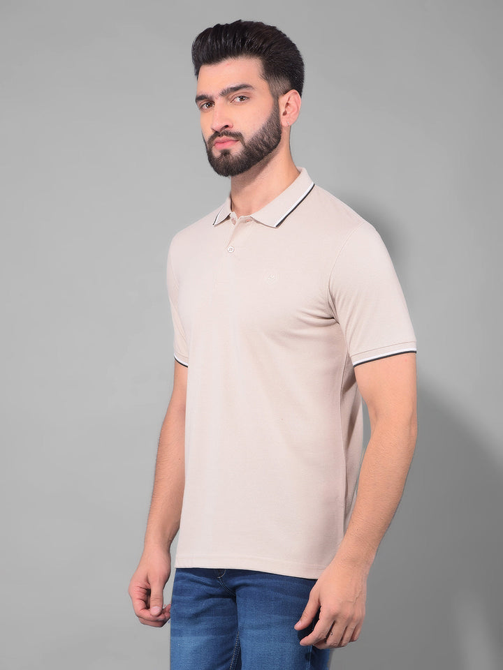 cobb solid beige polo neck t-shirt