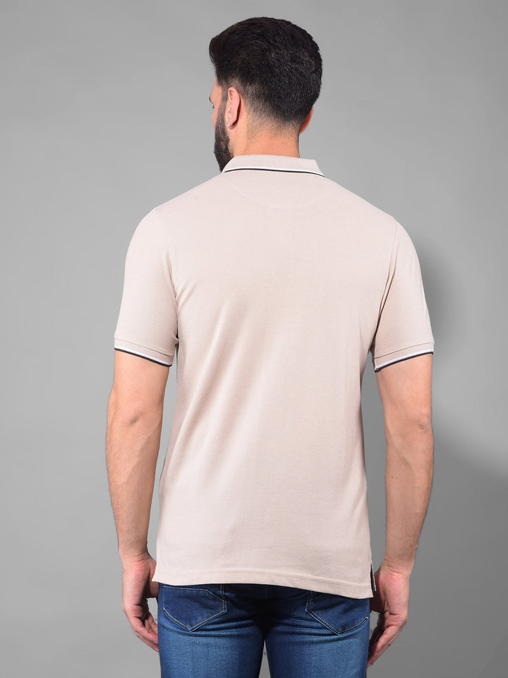 cobb solid beige polo neck t-shirt